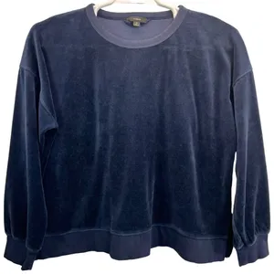 J.Crew Velour Crewneck Sweatshirt Navy Blue Drop‎ Shoulder Womens Size M thumbnail 1