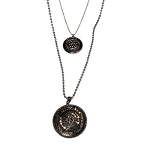 Chico’s Roxi Double Chain Silver Tone Medallion Pendant 24" thumbnail 2