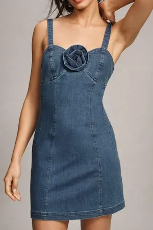 Anthropologie Porridge Rosette Denim Slim Mini Dress, Size XL thumbnail 4