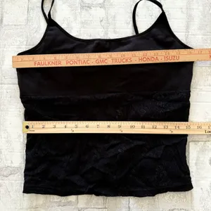 VTG Y2K Derek Heart Black Lace Crop Tank Top Built In Bra Goth Romantic Sz L thumbnail 4