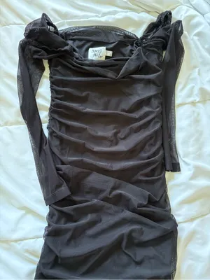 Princess Polly Black Ruched Mesh Mini Dress thumbnail 1