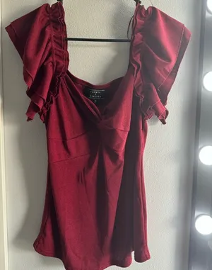Flower and Feather burgundy maroon deep red shirt thumbnail 1
