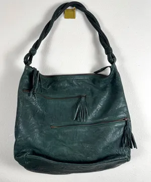 Pallie Bags Phin Forest Green Leather Hobo Slouchy Purse Twisted Strap Tassel thumbnail 1
