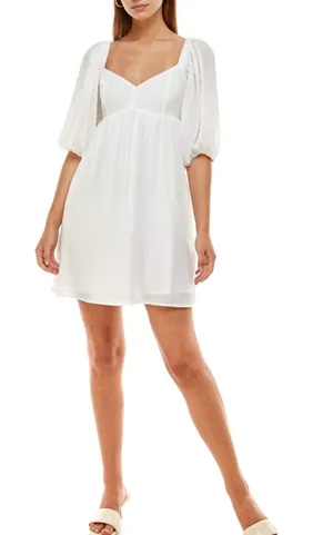 Wayf Ripton Puff Sleeve Babydoll Dress White Flirty Relax Fit S thumbnail 1