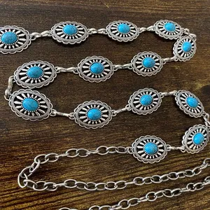 Silver Turquoise Sunburst Concho Chain Belt, Fits 25-44 Inches, X7GA1352 thumbnail 7