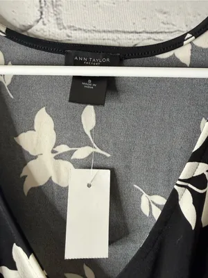 NWT Ann Taylor Black Floral Wrap-Front Long Sleeve Top small thumbnail 7