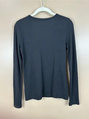 American Eagle Womens Black Ribbed Waffle Knit Long Sleeve Henley Top Medium thumbnail 8