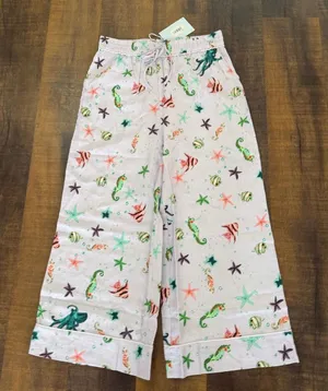 NWT Hill House Sea Creatures Linen Wide Leg Pants Women’s Size L thumbnail 1