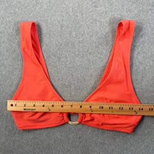 Aerie Scoop Plunge Bikini Top Women's Medium Coral Swimwear Ring Accent thumbnail 4