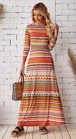 Boutique Striped Maxi Dress Orange  thumbnail 1