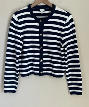 J. Crew‎ Striped Lady Jacket Sweater Cotton Sz Medium Nautical EUC thumbnail 1