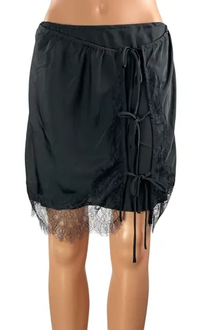 Free People Intimately All Tied Up Black Lace Satin Half Slip Mini Skirt Size M thumbnail 1