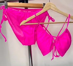 Blooming Jelly New Classic Bright Hot Pink String Bikini Swim Set, Small thumbnail 1