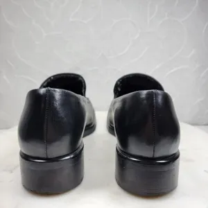 Franco Sarto Bocca Leather Block Heel Loafers 8.5 Black Square Toe Y2K Office thumbnail 5