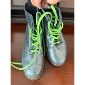Dr. Martens Womens Combat Boots 7 Silver Leather Pascal Iridescent Crackle thumbnail 6