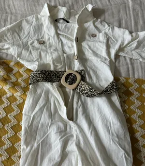 ZARA White Linen Belted Jumpsuit thumbnail 4