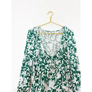 Free People Rebecka Floral Ruffled Mini Dress Size Medium Emerald Green thumbnail 5