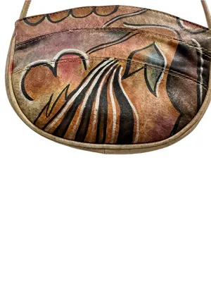 Magnifique Vintage Abstract Hand Painted Genuine Leather Half Moon Crossbody Bag thumbnail 7