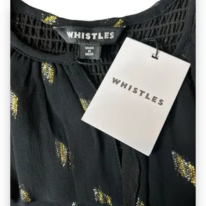 WHISTLES Metallic Dobby Ruffle Long Sleeve Blouse black‎ gold sheer Size 8 thumbnail 3