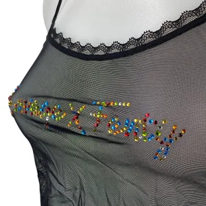 Savage x Fenty Black Rhinestone Logo Lace Sheer Mesh Cami Tank Crop Top Size XS thumbnail 3