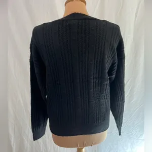 Active USA Women's Size Large Black‎ V-Neck Cardigan Sweater Cozy Basic Crop thumbnail 4