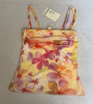 NWT See You Monday Yellow Floral Mesh Cami Top thumbnail 1