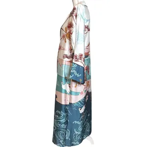 Forever 21 Kimono Duster Robe Satin Multicolor‎ Japanese Scenic Print Long S thumbnail 8
