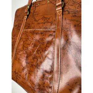 PATRICIA NASH Brown Leather Benvenuto Italy Map Antique Brass Tote Shoulder Bag thumbnail 13