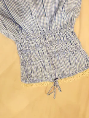 Windsor blue and white gingham strapless dress with lace thumbnail 2