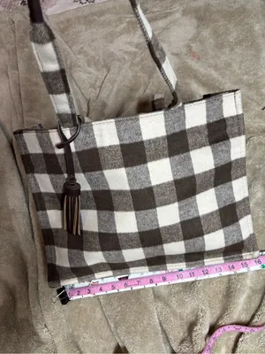 Brown Cream Buffalo Plaid Check Tote Bag Tassel Shoulder Handbag thumbnail 5