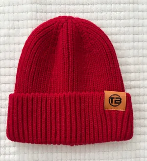 Red Knit Beanie with Logo Patch thumbnail 1