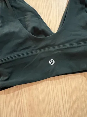 Lululemon Sports Bra Estimated Size 4 Dark Green V Neck No Pads Pull Over thumbnail 3