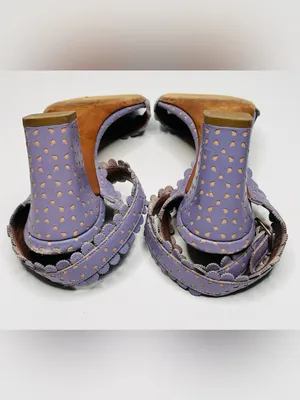 Tabitha Simmons Leticia Lavender Purple Perforated Leather Sandals Heels Shoes thumbnail 7