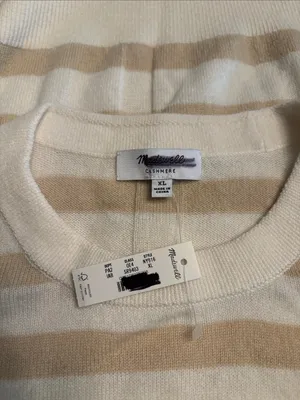 Madewell Crewneck Sweater in Cashmere ivory & biscuit stripe NY916 Size XL NWT thumbnail 4