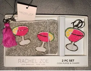 Rachel Zoe Silver Viral Beaded Martini Coin Purse Card Case & Charm Gift Set thumbnail 1