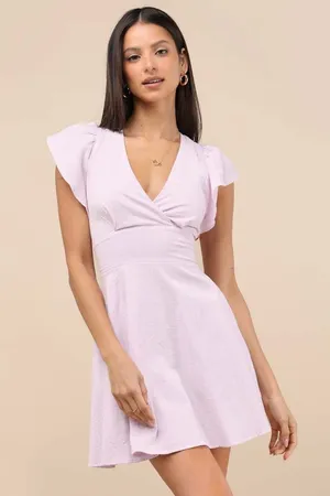 NWT Lulus Sweeten Me Up Lilac Flutter Sleeve Mini Dress With Pockets Weekend M thumbnail 1