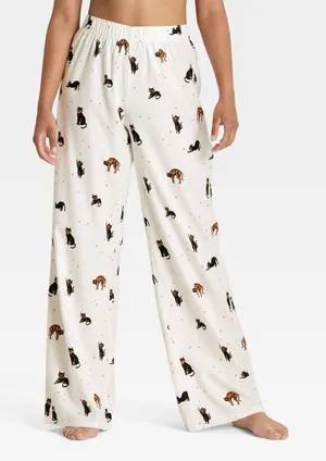 Women's nwt Halloween Cats Flannel Pajama Pants - Hyde and EEK! Boutique Cream thumbnail 1