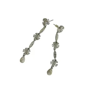 Longleaf Sparkle Floral Formal Dangle Earrings‎ Stoned Silver thumbnail 2