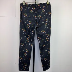 H&M Cigarette Trousers Floral Pants Womens 12 Black Stretch Slim Straight Ankle thumbnail 2