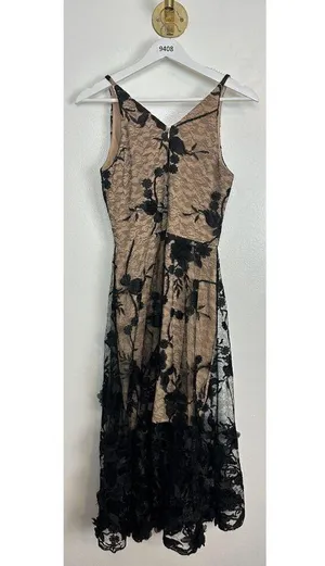 DRESS THE POPULATION Audrey Embroidered Fit & Flare Dress Black/Nude Size Small thumbnail 8