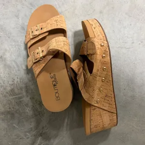 Boutique by Corkys Twinkie Cork Wedge Sandals Buckle Straps Tan Women 10 thumbnail 5