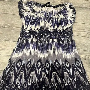 Just Love Womens Medium Blue Black White and Grey Mini Dress Flowy Short Sleeves thumbnail 2