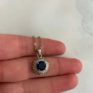 Silver tone women’s sapphire blue cable chain‎ Crystal rhinestone necklace thumbnail 2
