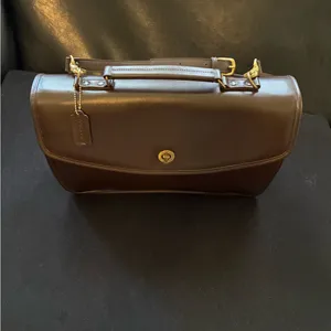 Chocolate Leather Briefcase Messenger Shoulder Strap Bag Brown thumbnail 2