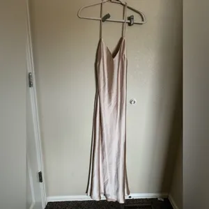 ZARA Satin Maxi Slip Dress Sz L Champagne‎ Gold Double Strap NEW with FLAW thumbnail 3