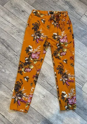 Like an Angel Womens‎ Medium Polyester Orange Fall Floral Pants thumbnail 1