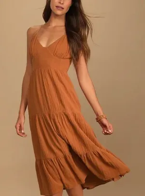 Lulus Tiered Midi Dress Size L thumbnail 1