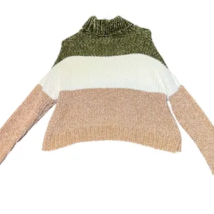 Poof Apparel Chenille Turtleneck Sweater Womens‎ Small Multicolor Striped Cozy thumbnail 2