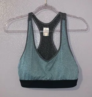 Old Navy Woman’s Medium Green Black Racerback Padded Sports Bra thumbnail 1