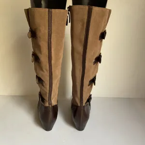 Vintage Buckle Knee High Boots Women's Leather Riding Boho Festival Sz 8 Retro thumbnail 5